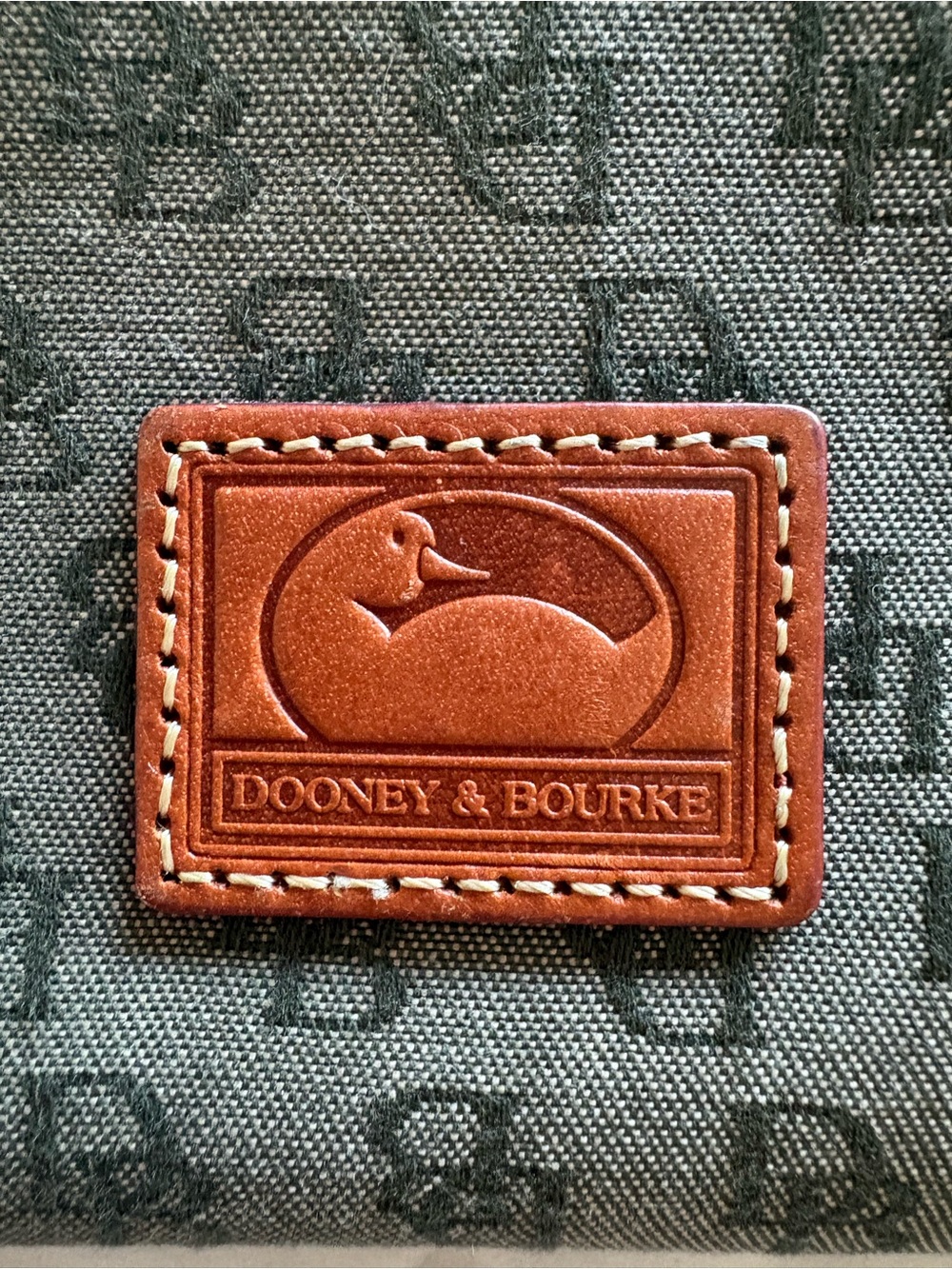 Dooney & Bourke Green Monogram Wristlet/purse with Brown Leather Trim - Picture 2 of 12